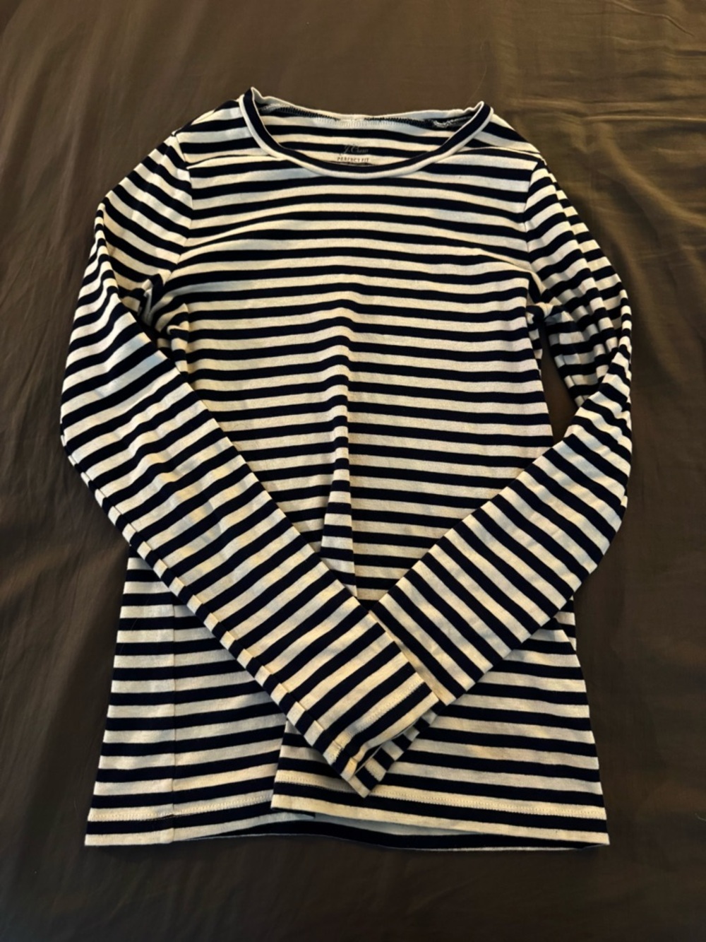 J. Crew Perfect Fit Navy & White Striped Long-Sleeve Crewneck